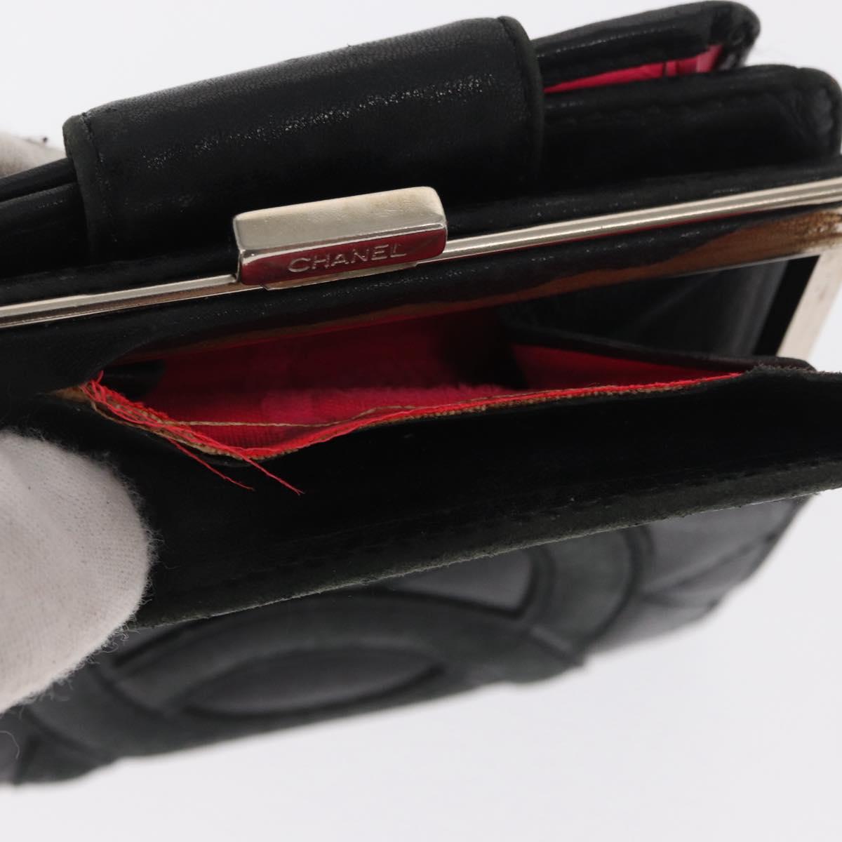 CHANEL Cambon Line Wallet Leather Black Silver CC Auth bs32911