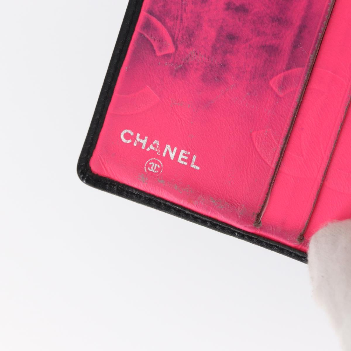 CHANEL Cambon Line Wallet Leather Black Silver CC Auth bs32911