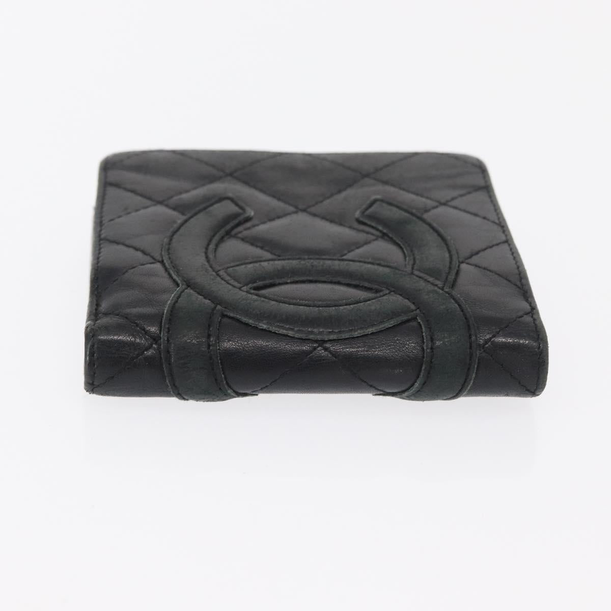 CHANEL Cambon Line Wallet Leather Black Silver CC Auth bs32911