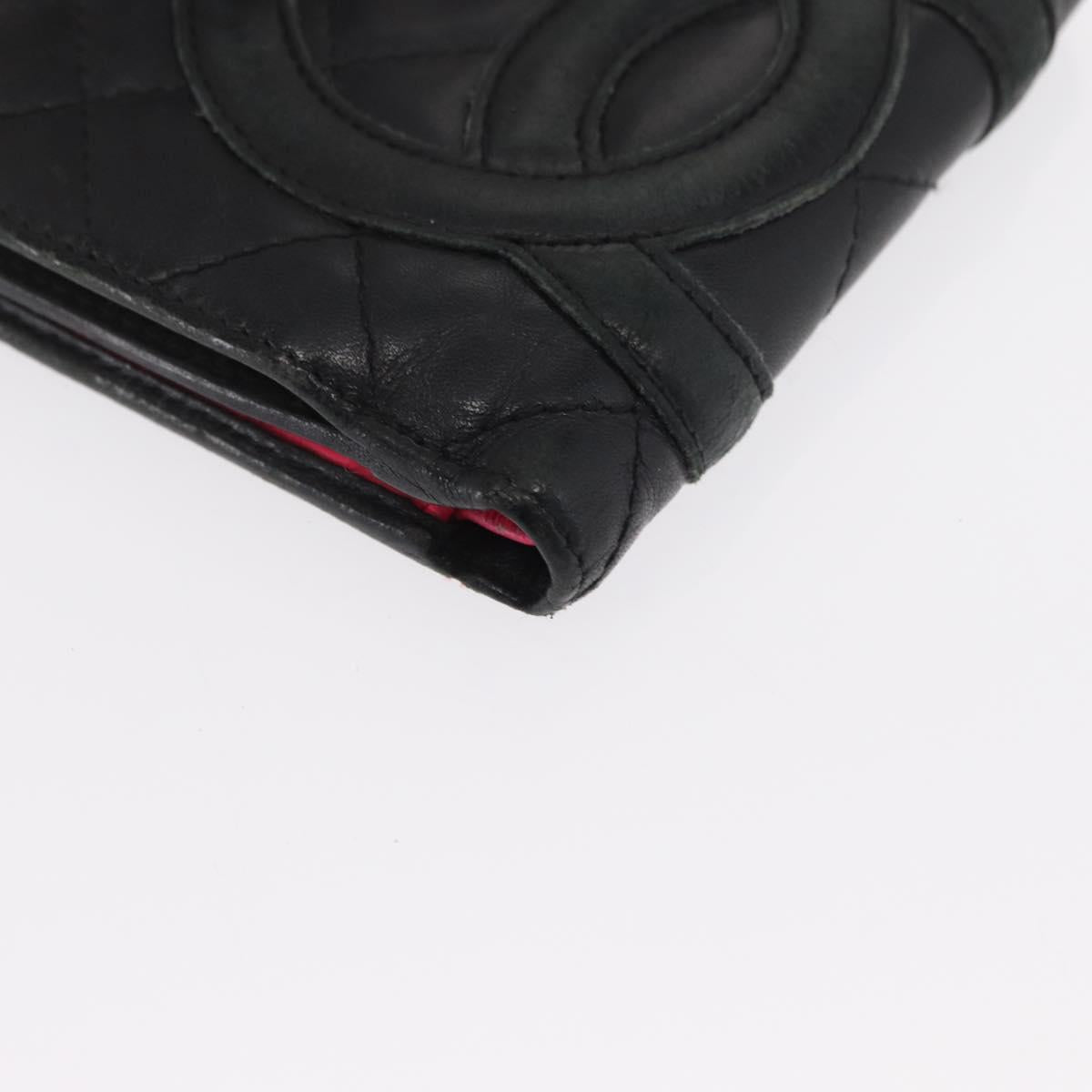 CHANEL Cambon Line Wallet Leather Black Silver CC Auth bs32911