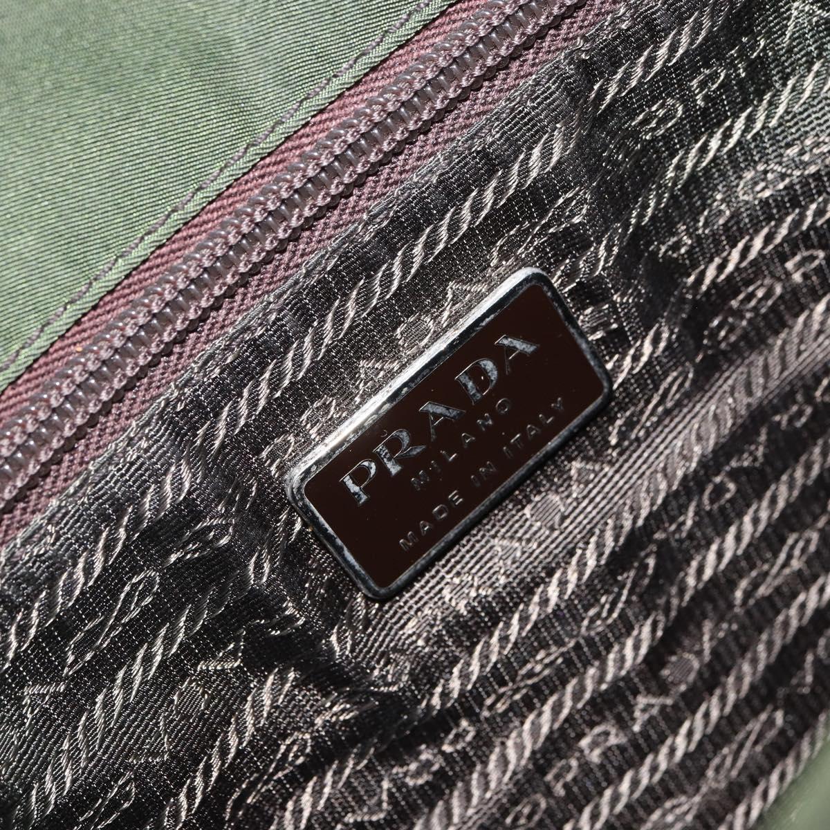 PRADA Hand Bag Nylon Khaki Silver Auth bs32915