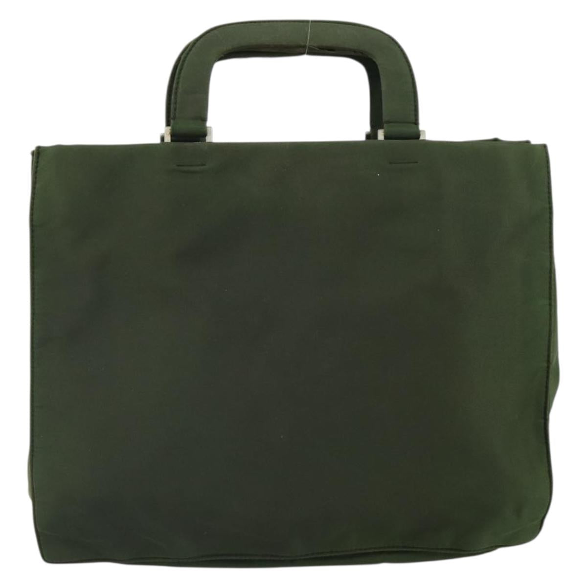 PRADA Hand Bag Nylon Khaki Silver Auth bs32915