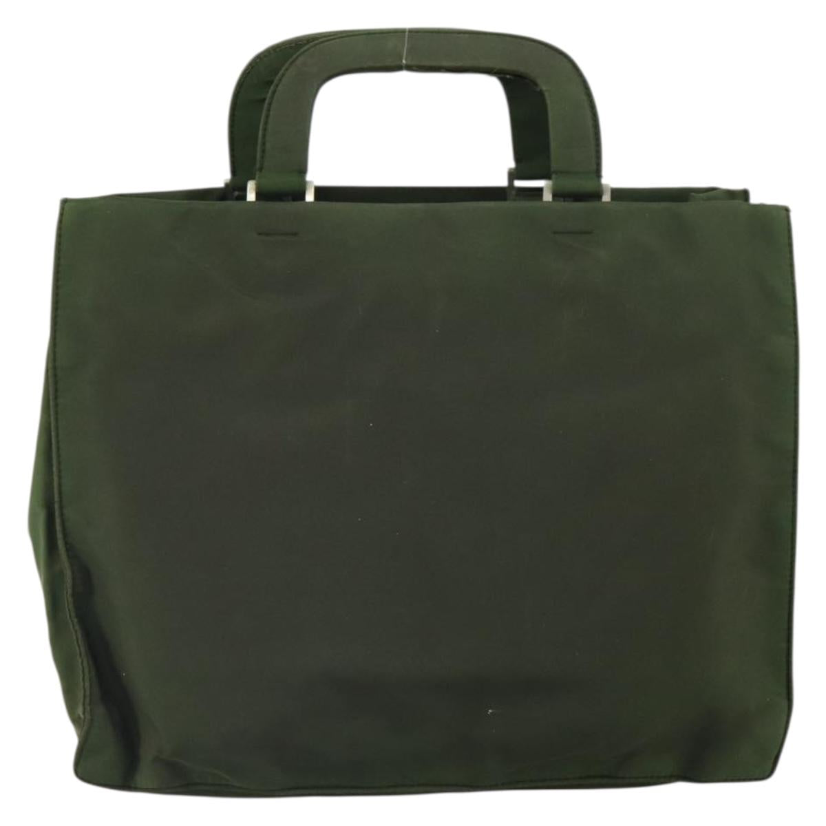 PRADA Hand Bag Nylon Khaki Silver Auth bs32915