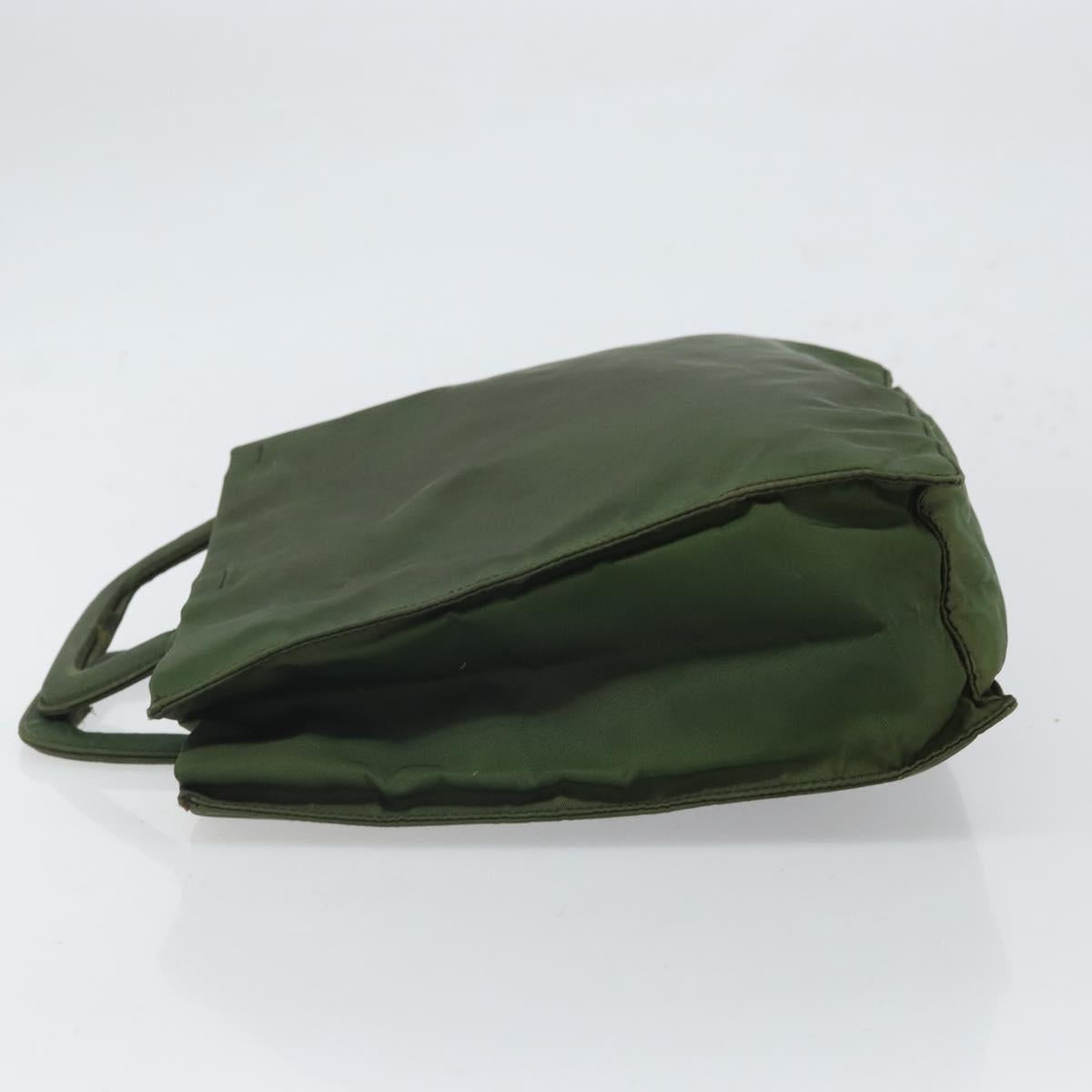 PRADA Hand Bag Nylon Khaki Silver Auth bs32915