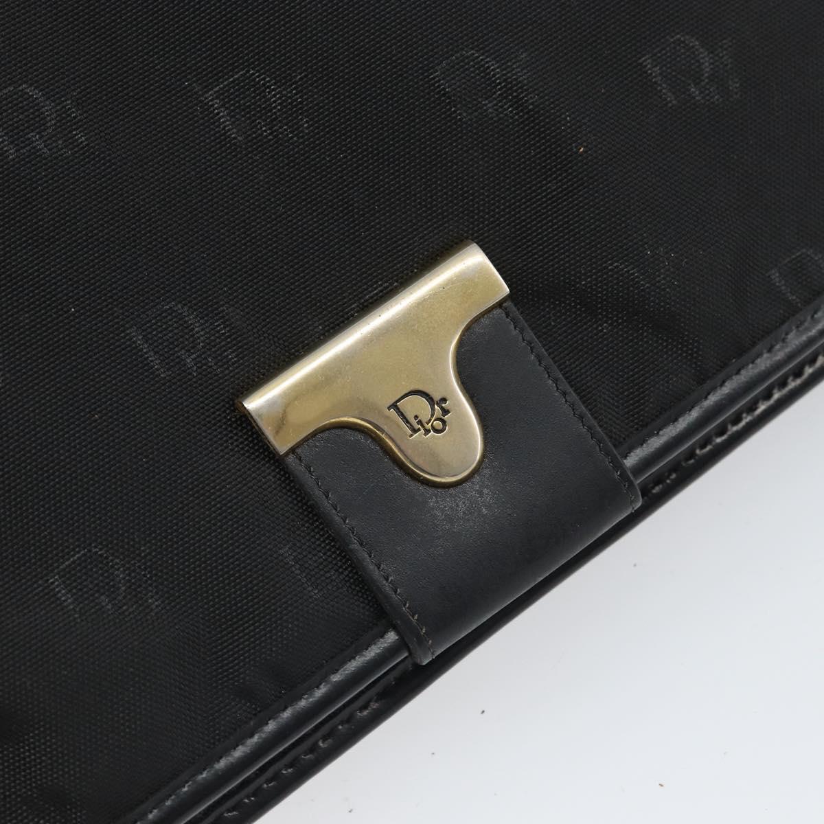 Christian Dior Pouch Nylon Leather Black Gold Auth bs32945