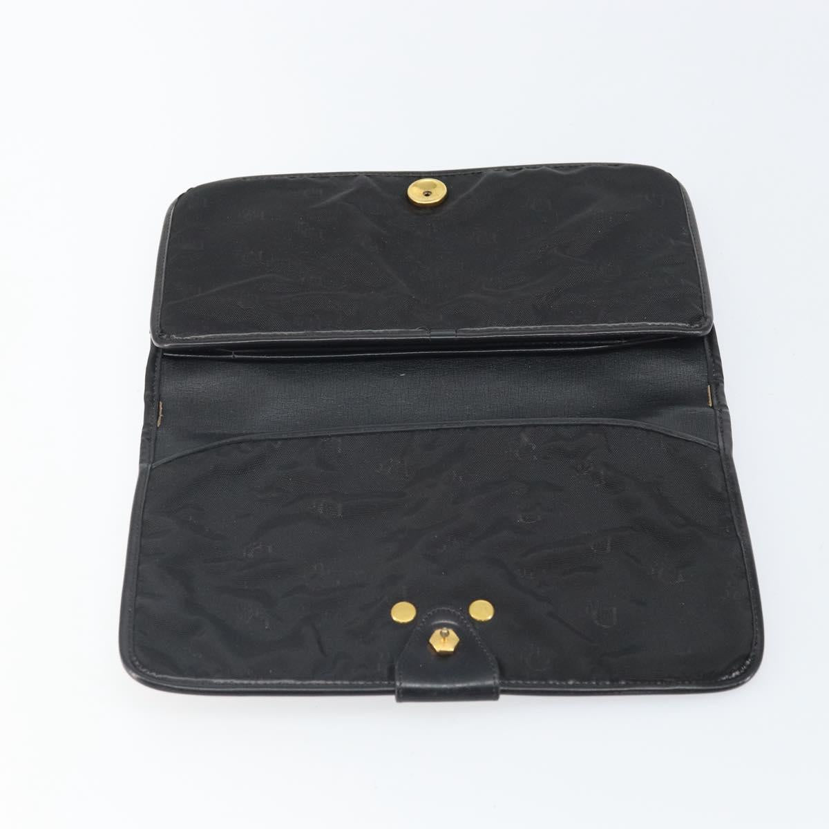 Christian Dior Pouch Nylon Leather Black Gold Auth bs32945