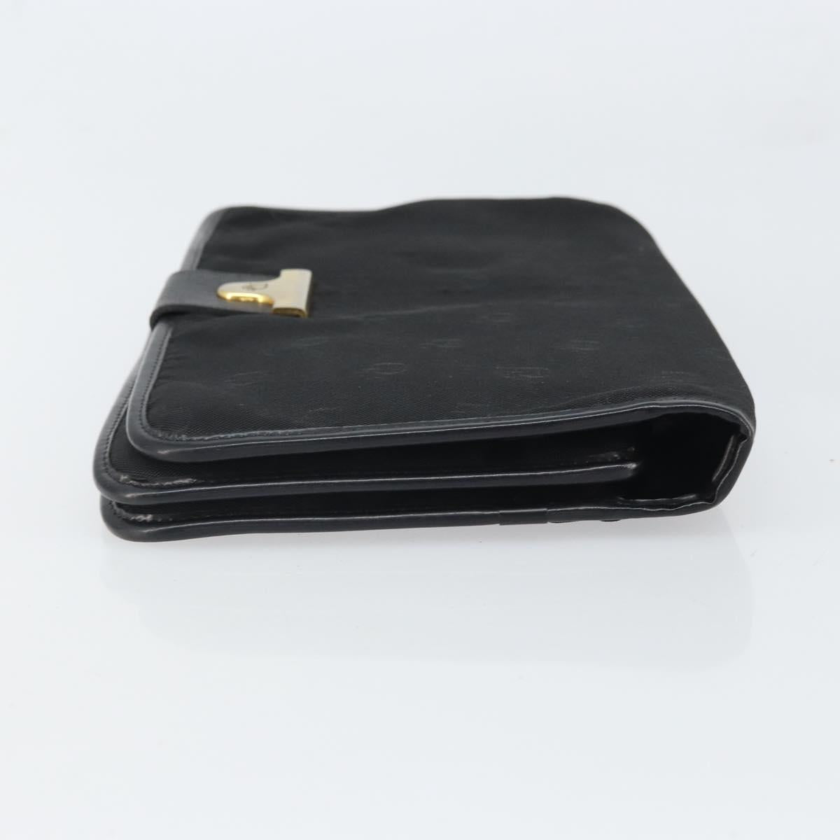 Christian Dior Pouch Nylon Leather Black Gold Auth bs32945