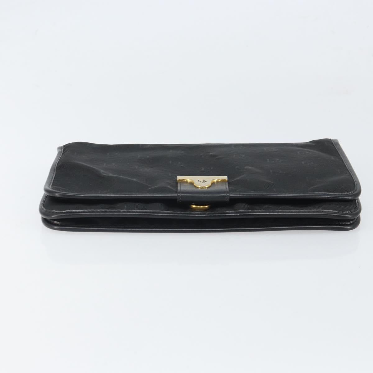 Christian Dior Pouch Nylon Leather Black Gold Auth bs32945