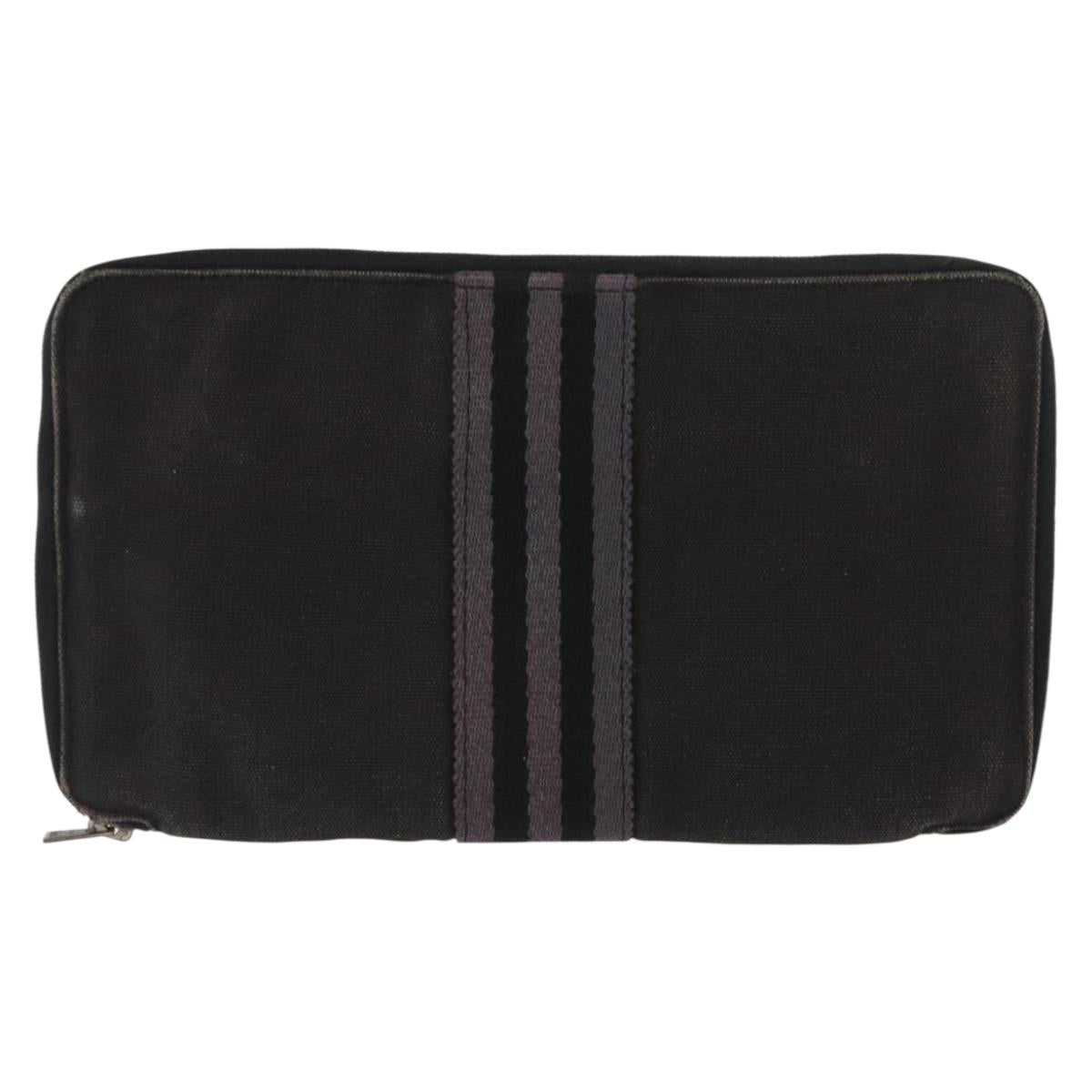 HERMES Perth GM Long Wallet Canvas Black Auth bs32950