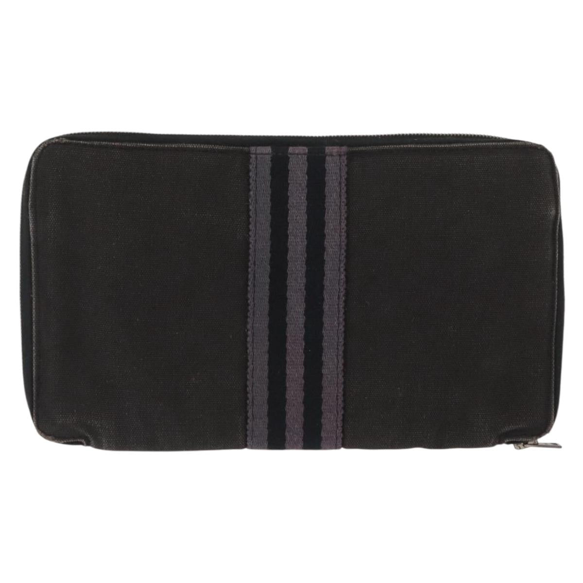 HERMES Perth GM Long Wallet Canvas Black Auth bs32950