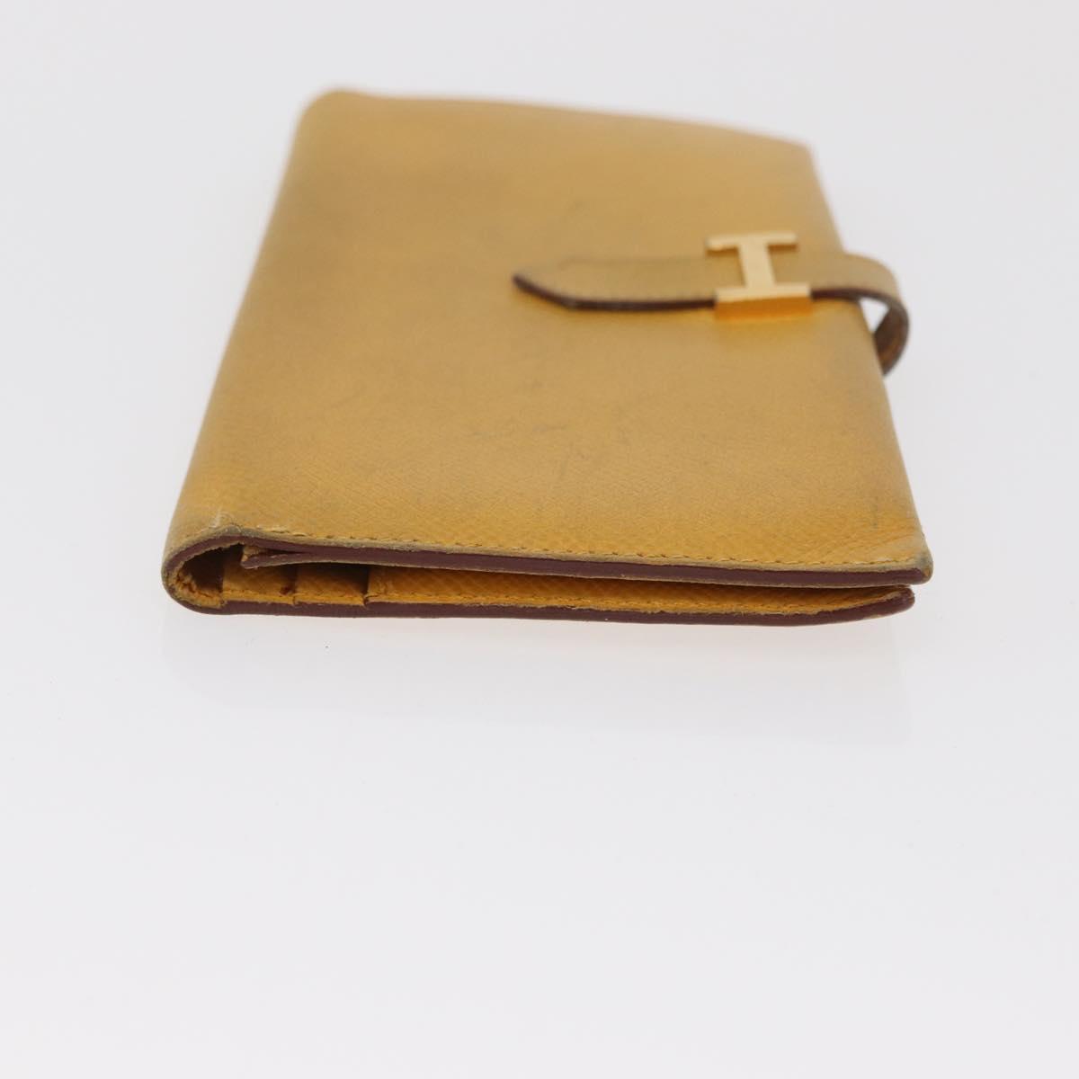 HERMES Wallet Leather Canvas 2 Set Gray Yellow Auth bs32953