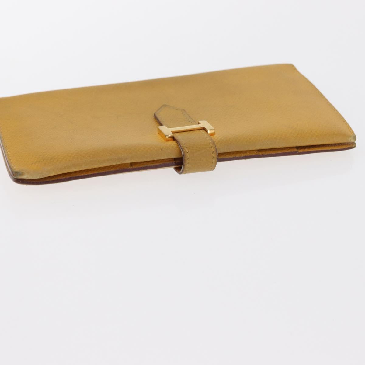 HERMES Wallet Leather Canvas 2 Set Gray Yellow Auth bs32953