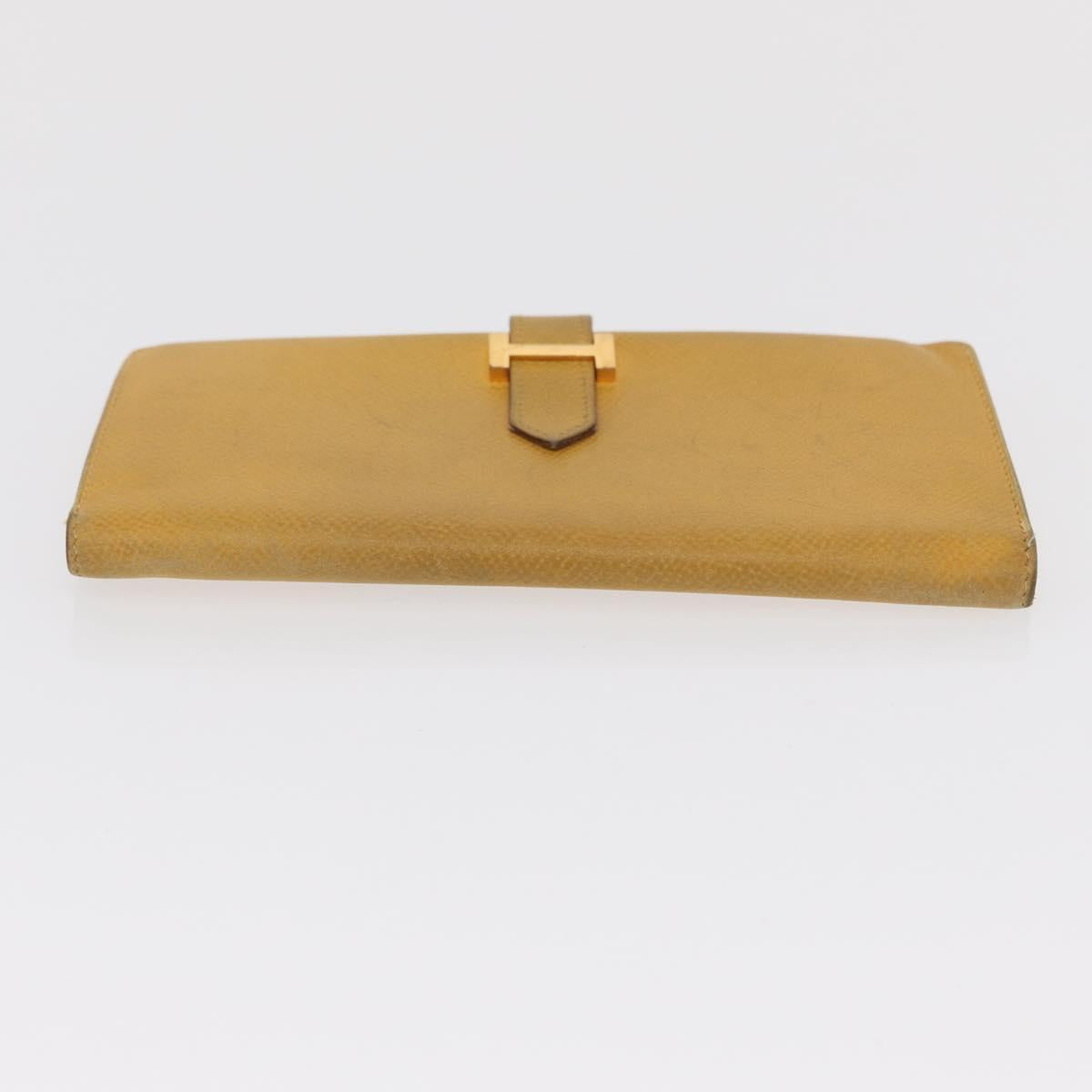 HERMES Wallet Leather Canvas 2 Set Gray Yellow Auth bs32953