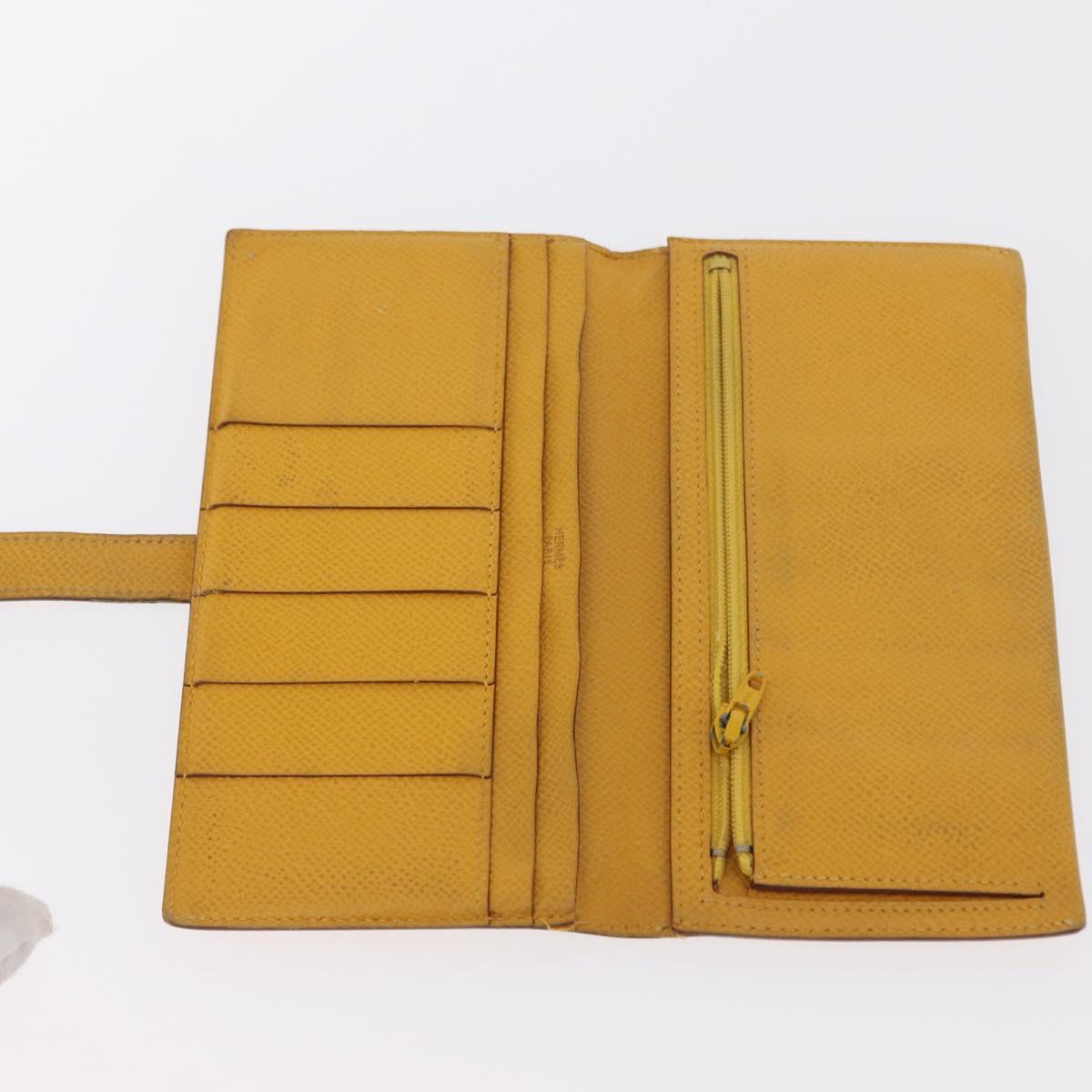 HERMES Wallet Leather Canvas 2 Set Gray Yellow Auth bs32953