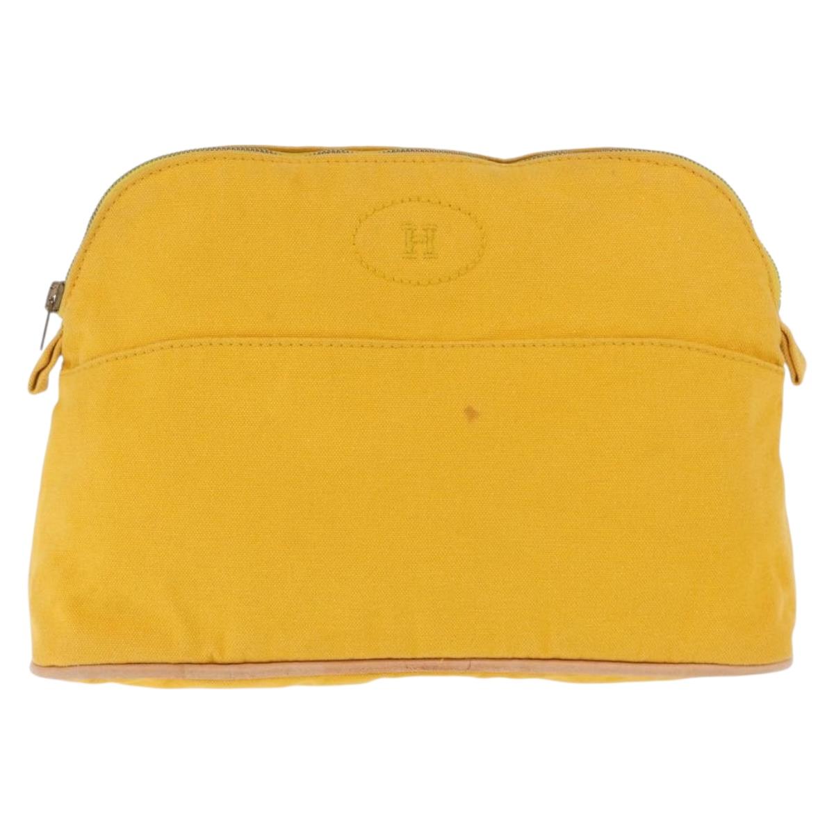 HERMES Pouch Canvas 2 Set Yellow Pink Auth bs32958