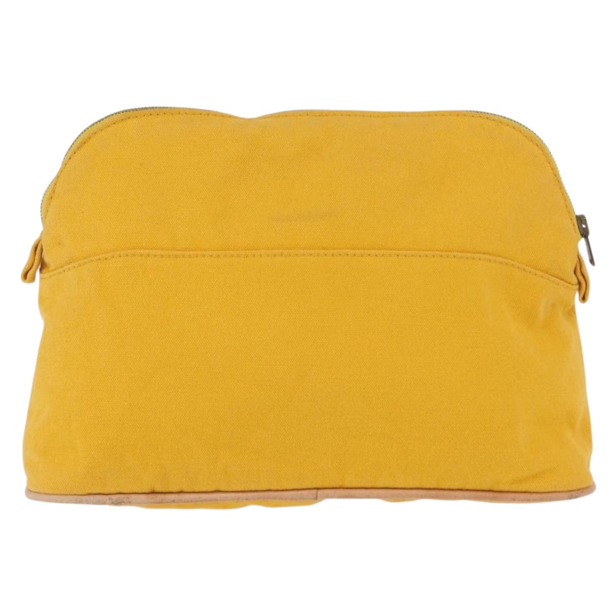 HERMES Pouch Canvas 2 Set Yellow Pink Auth bs32958