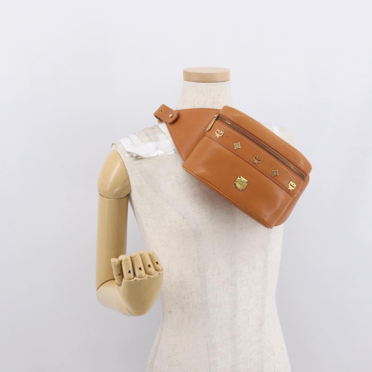 MCM Body Bag Leather Brown Gold Auth bs32963