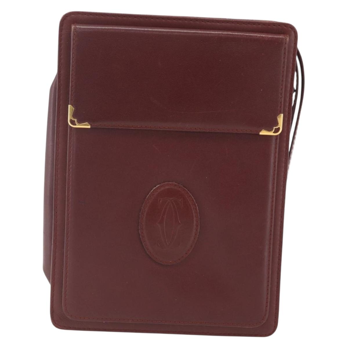 CARTIER Must Line Clutch Bag Leather Bordeaux Gold Auth bs32966