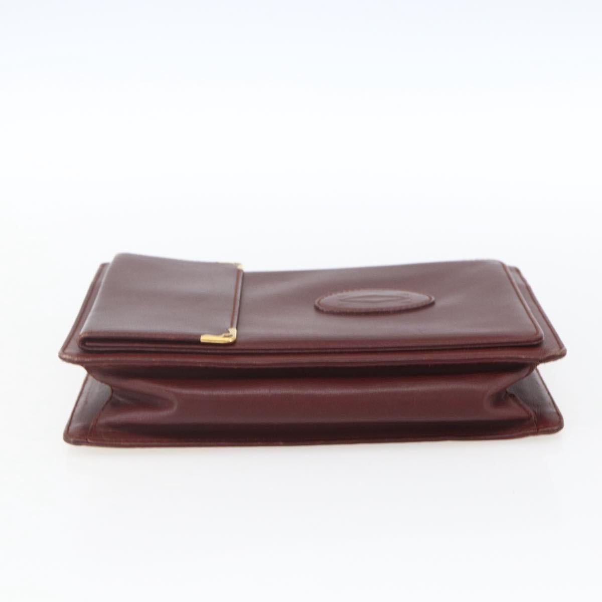 CARTIER Must Line Clutch Bag Leather Bordeaux Gold Auth bs32966
