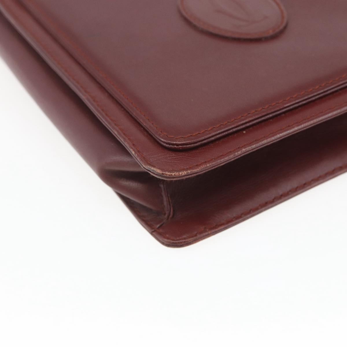 CARTIER Must Line Clutch Bag Leather Bordeaux Gold Auth bs32966