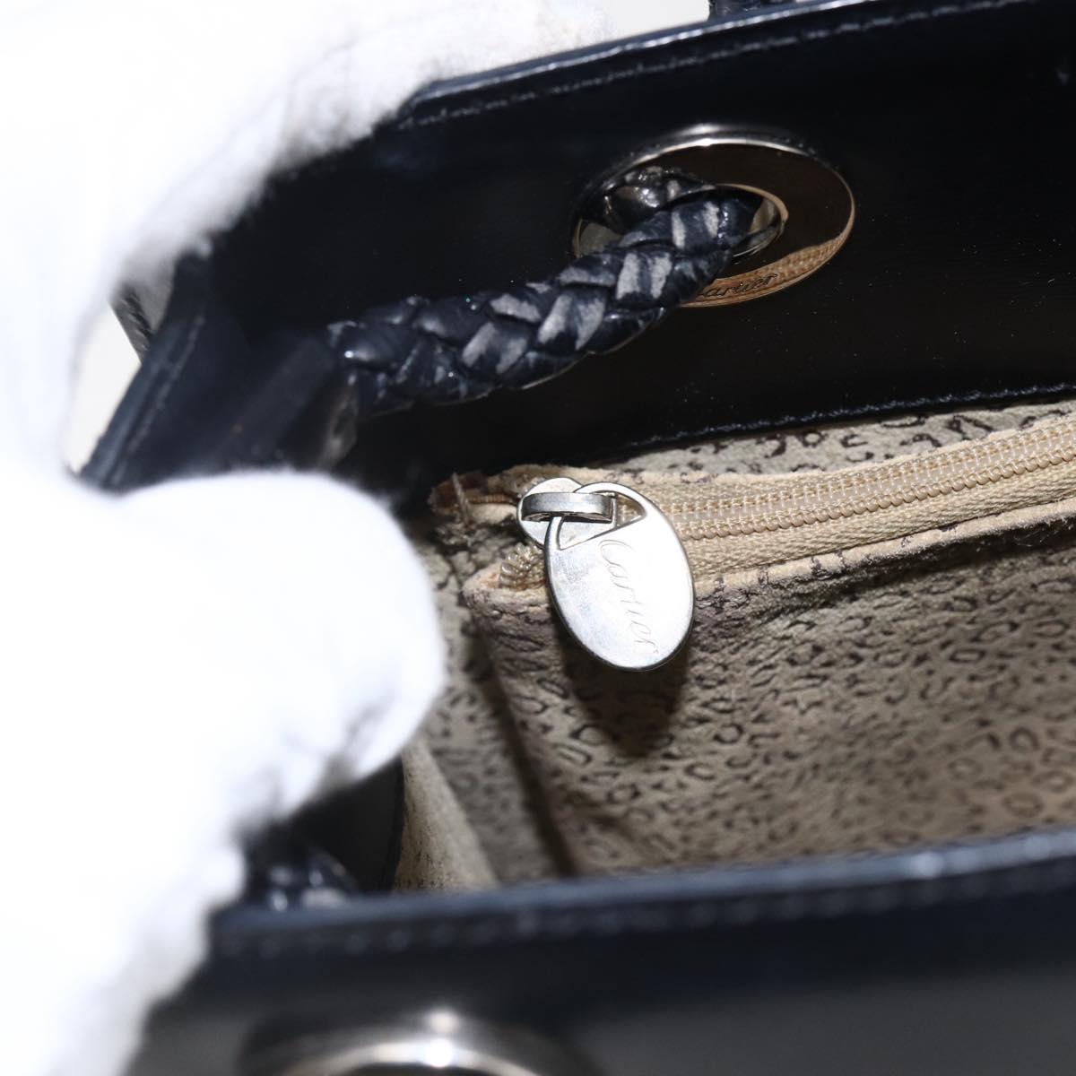 CARTIER Hand Bag Leather Black Silver Auth bs32968