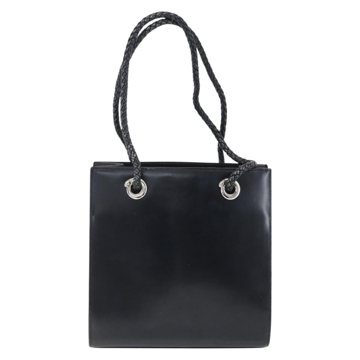 CARTIER Hand Bag Leather Black Silver Auth bs32968