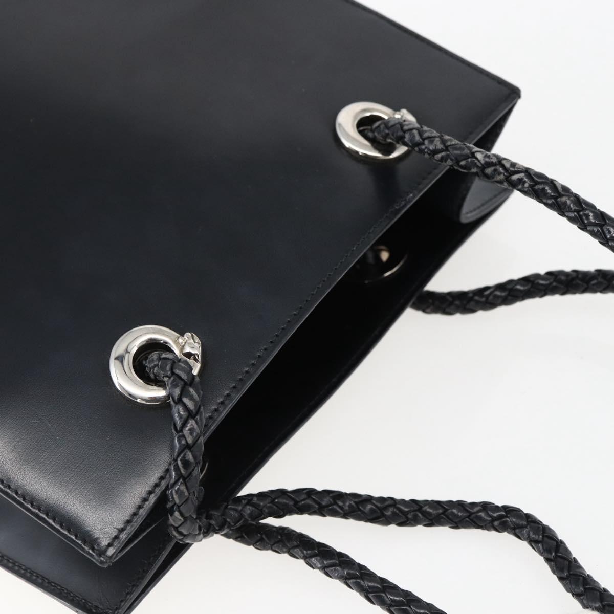 CARTIER Hand Bag Leather Black Silver Auth bs32968