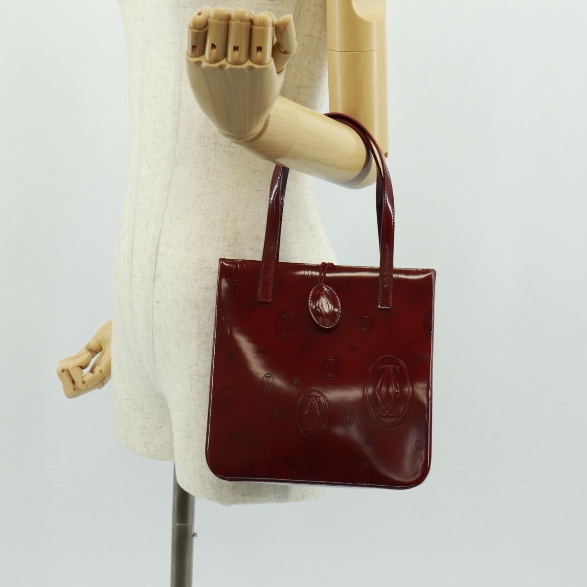 Cartier Hand Bag Patent leather Red Gold Auth bs32969V