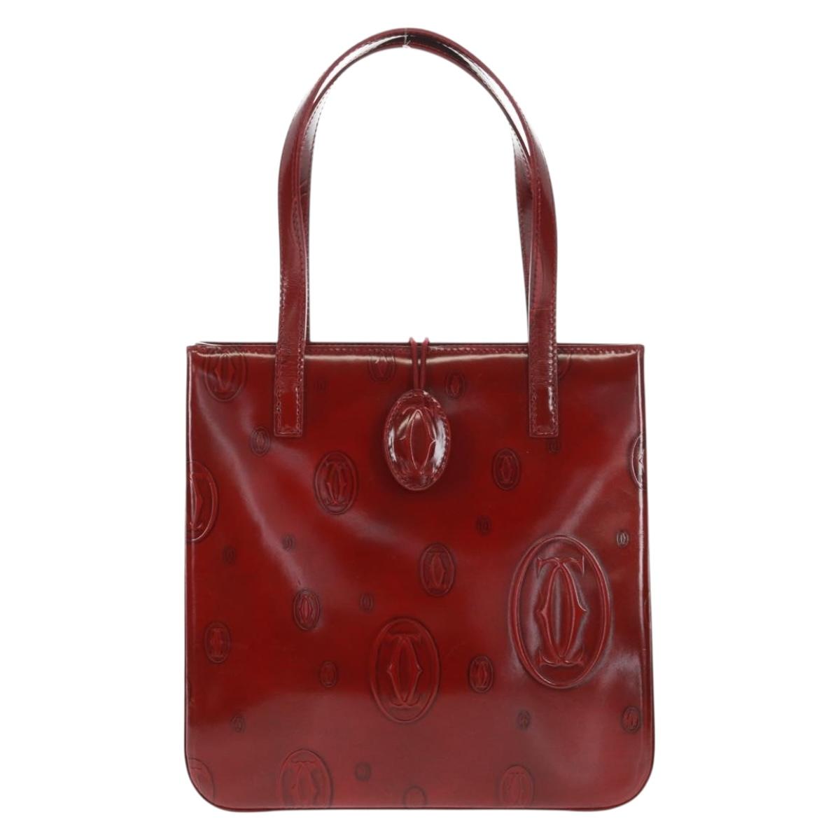 Cartier Hand Bag Patent leather Red Gold Auth bs32969V