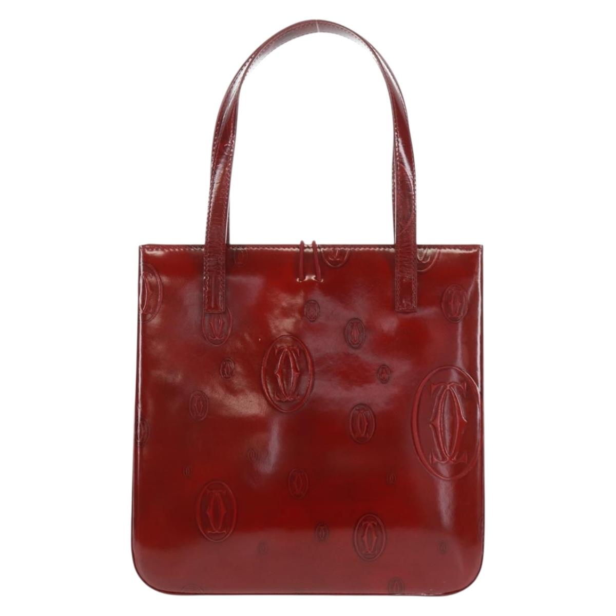 Cartier Hand Bag Patent leather Red Gold Auth bs32969V