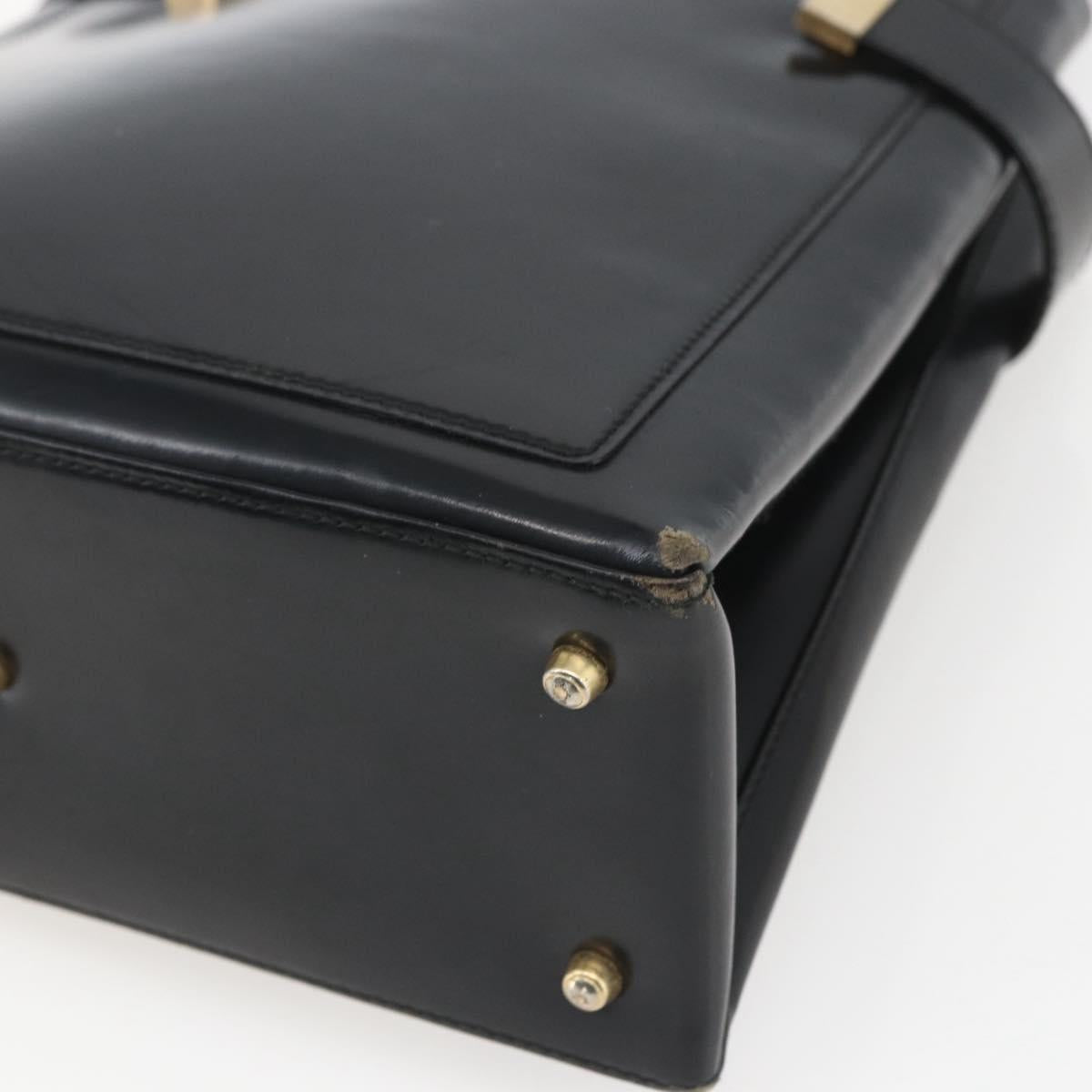 GUCCI Hand Bag Leather Black Gold 000 2113 0564 Auth bs32975