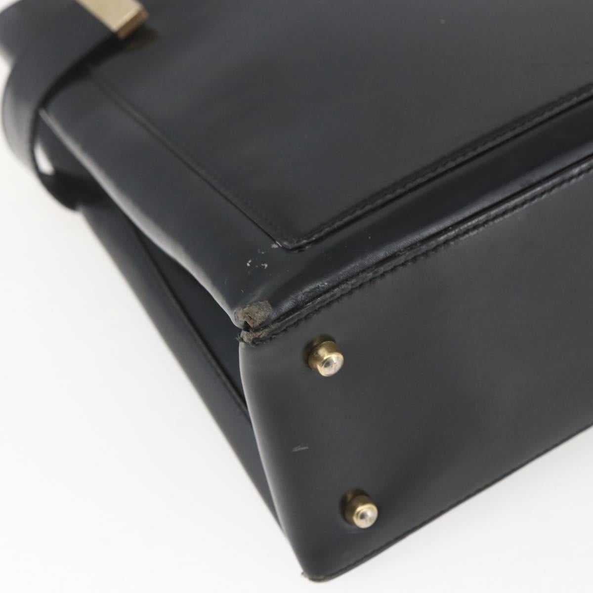 GUCCI Hand Bag Leather Black Gold 000 2113 0564 Auth bs32975