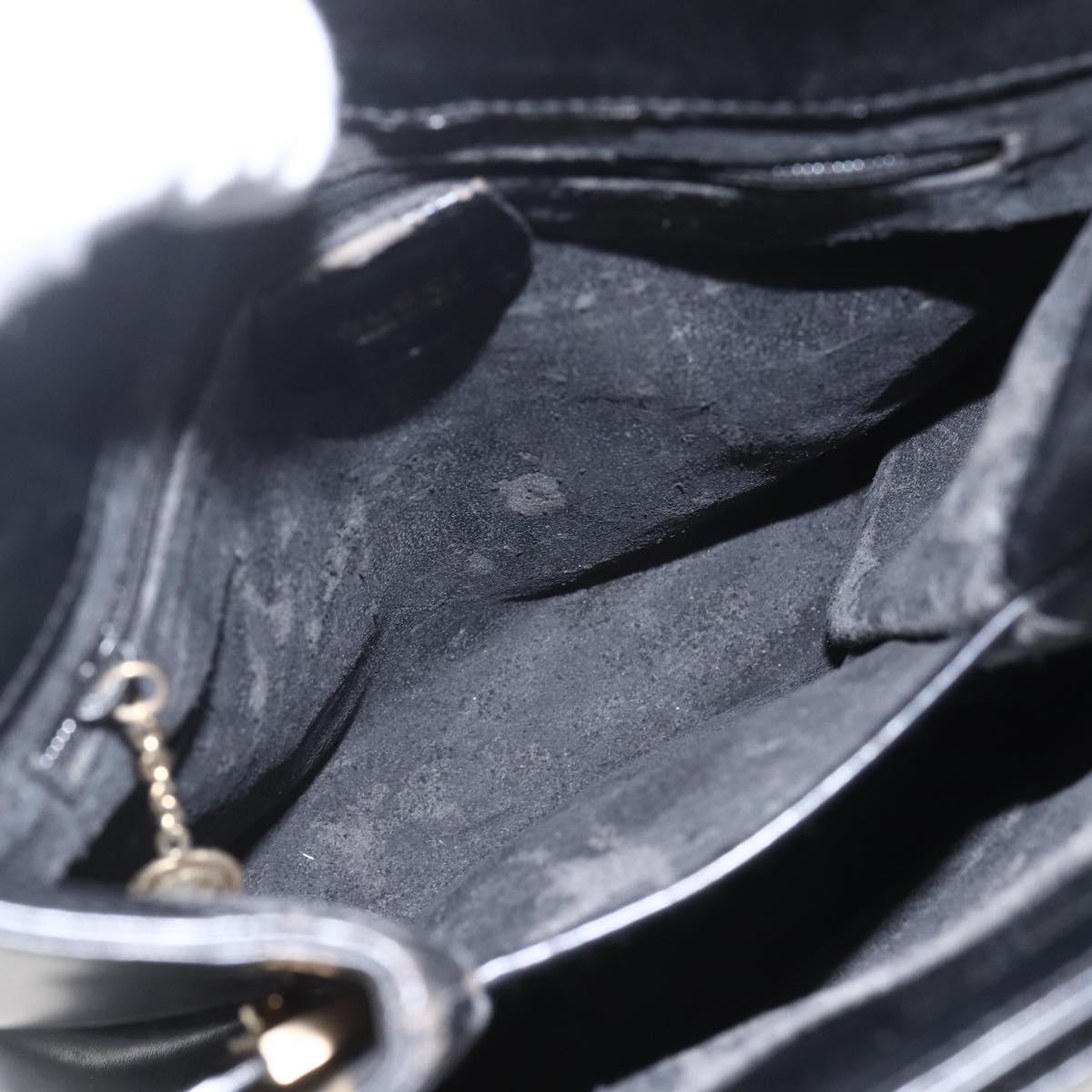 GUCCI Hand Bag Leather Black Gold 000 2113 0564 Auth bs32975