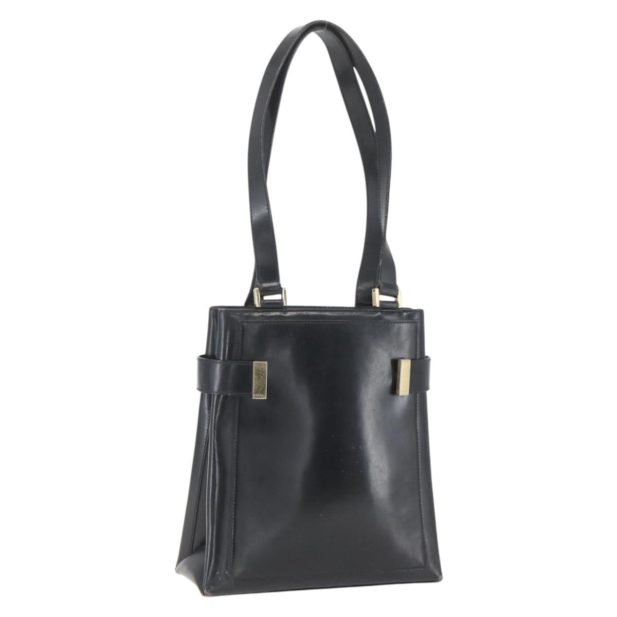 GUCCI Hand Bag Leather Black Gold 000 2113 0564 Auth bs32975