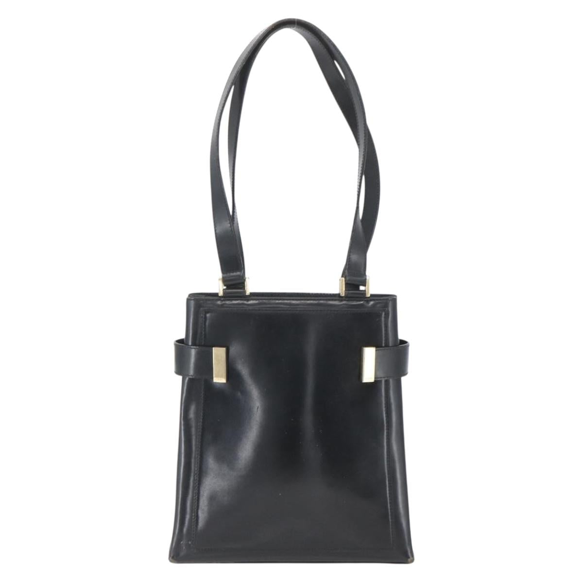 GUCCI Hand Bag Leather Black Gold 000 2113 0564 Auth bs32975