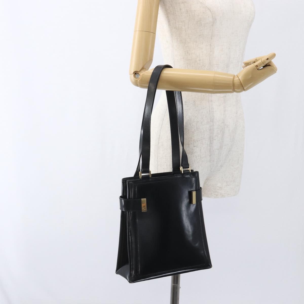 GUCCI Hand Bag Leather Black Gold 000 2113 0564 Auth bs32975