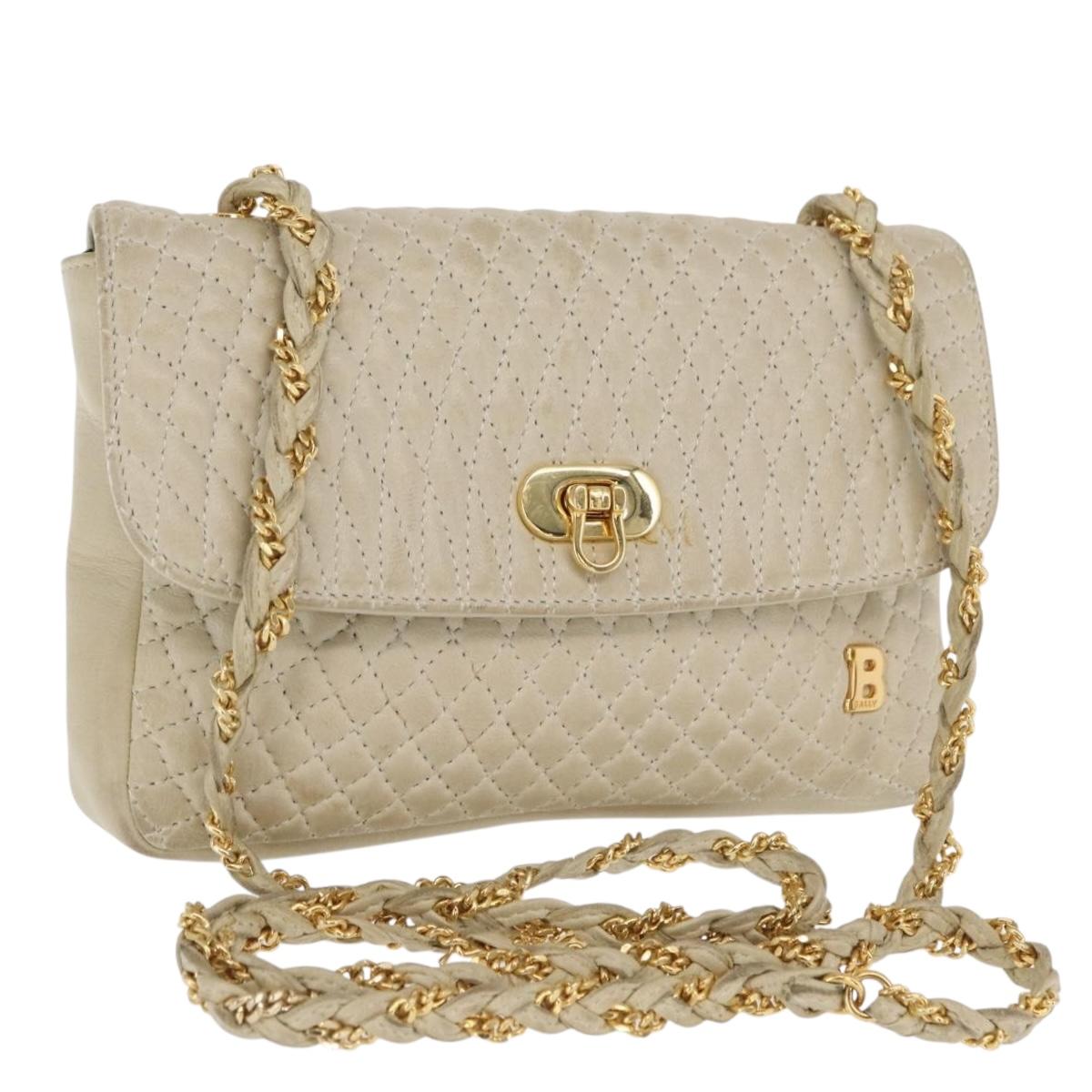 BALLY Shoulder Bag Leather Beige Gold Auth bs32976