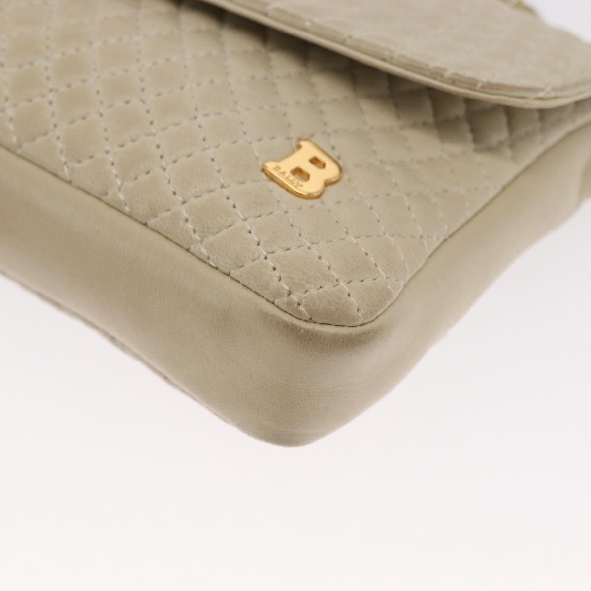 BALLY Shoulder Bag Leather Beige Gold Auth bs32976