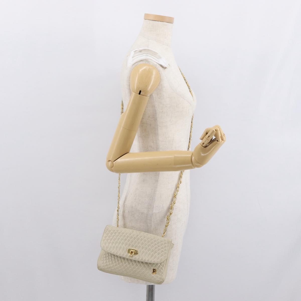 BALLY Shoulder Bag Leather Beige Gold Auth bs32976