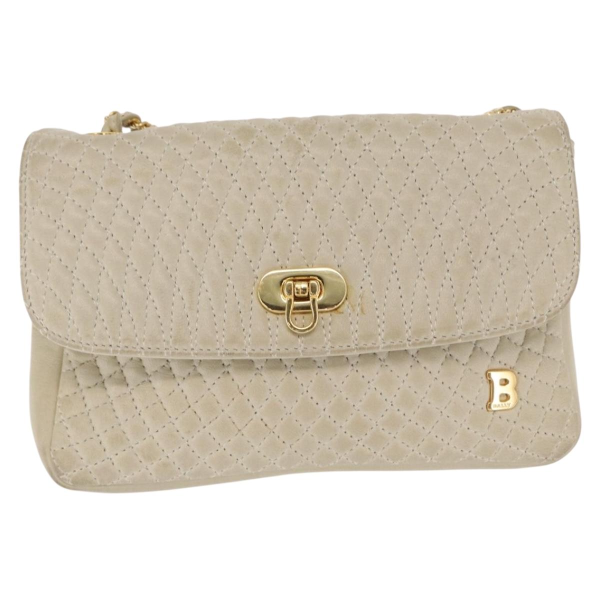 BALLY Shoulder Bag Leather Beige Gold Auth bs32976