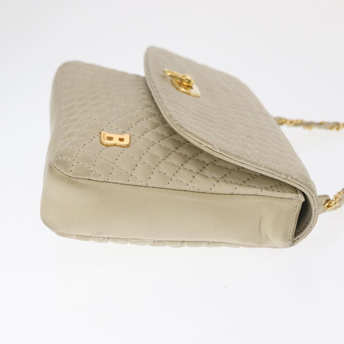 BALLY Shoulder Bag Leather Beige Gold Auth bs32976