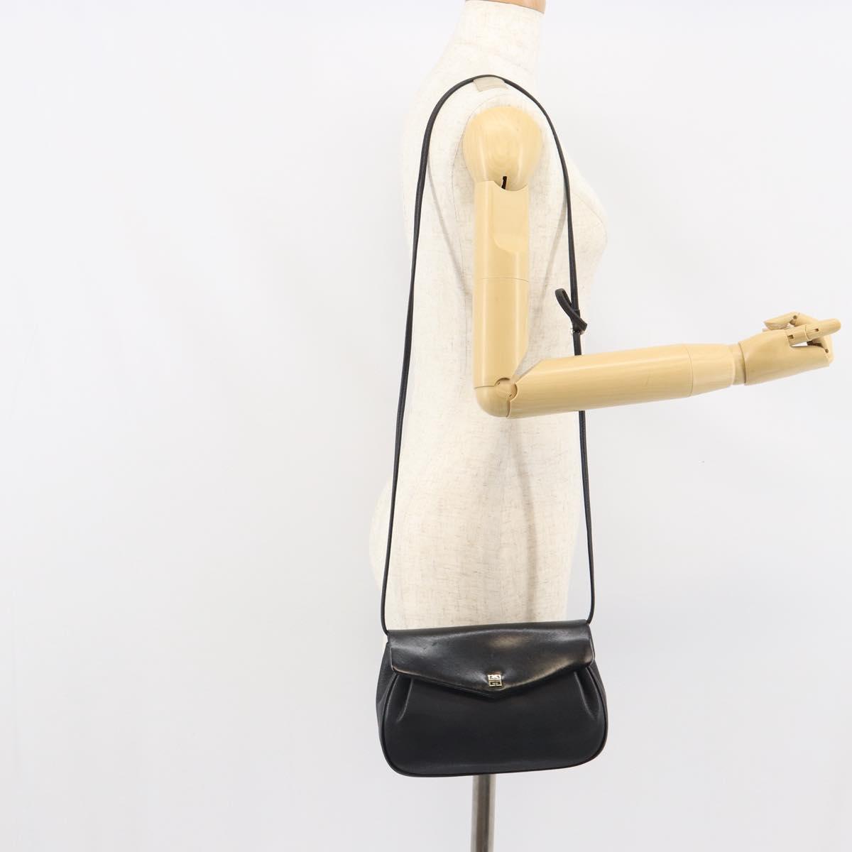 GIVENCHY Shoulder Bag Leather Black Gold Auth bs32977