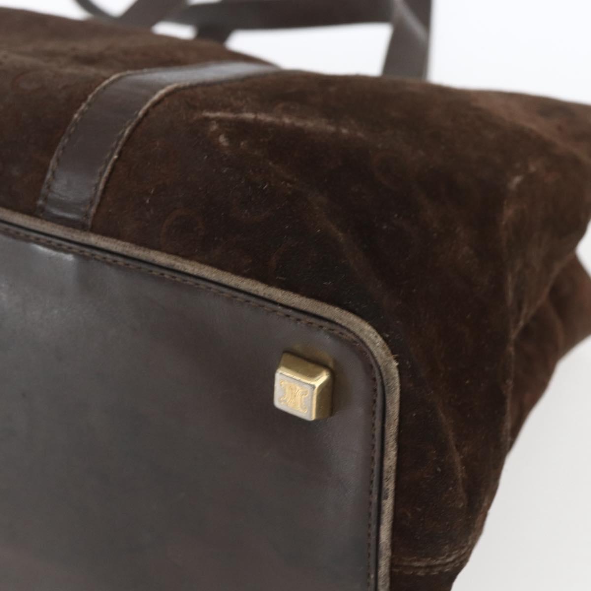 CELINE C Macadam Canvas Hand Bag Suede Brown Gold Auth bs32980