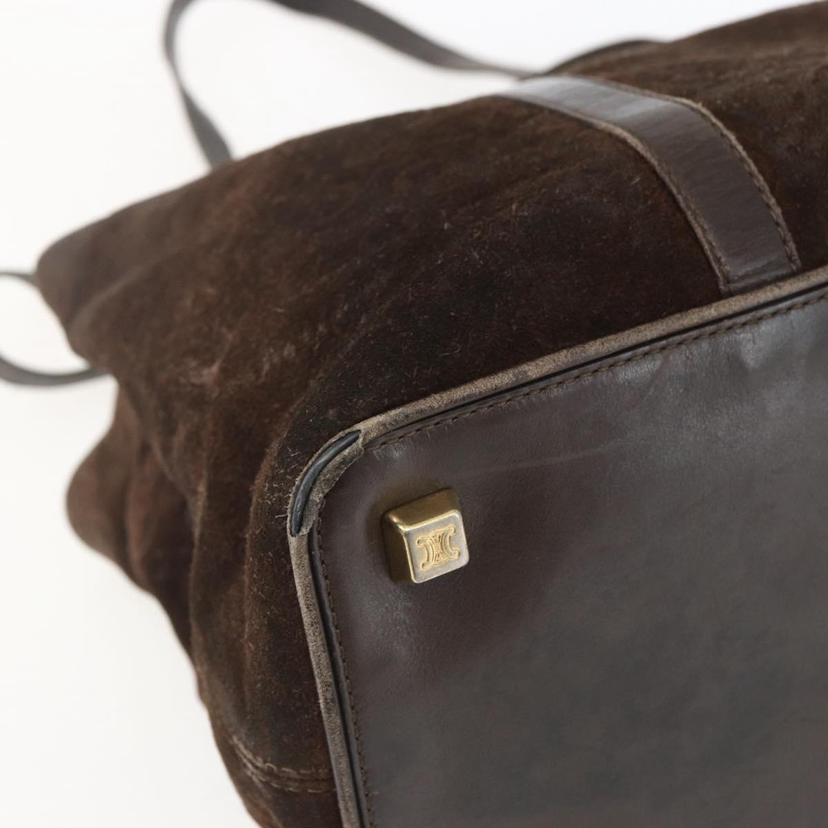 CELINE C Macadam Canvas Hand Bag Suede Brown Gold Auth bs32980