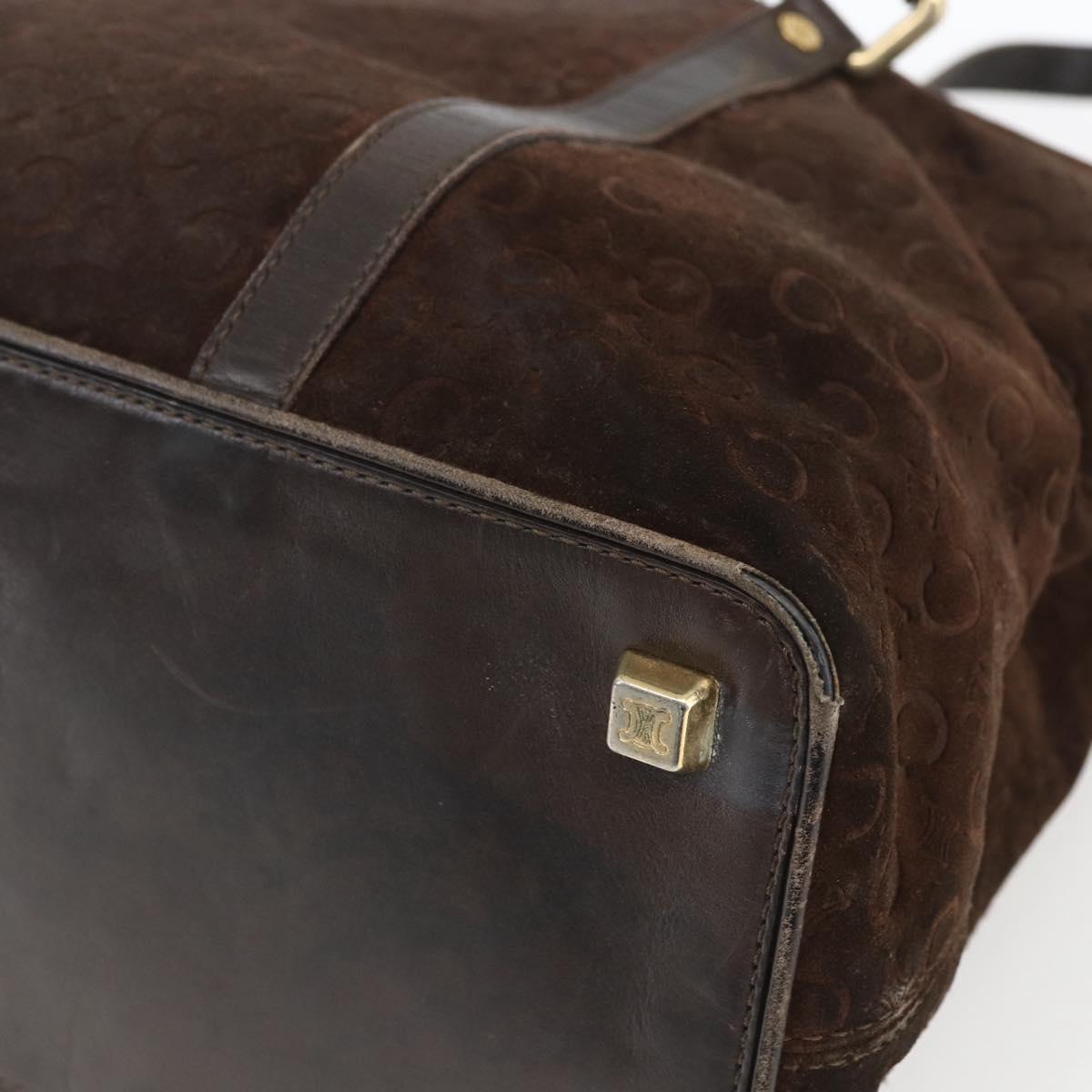 CELINE C Macadam Canvas Hand Bag Suede Brown Gold Auth bs32980