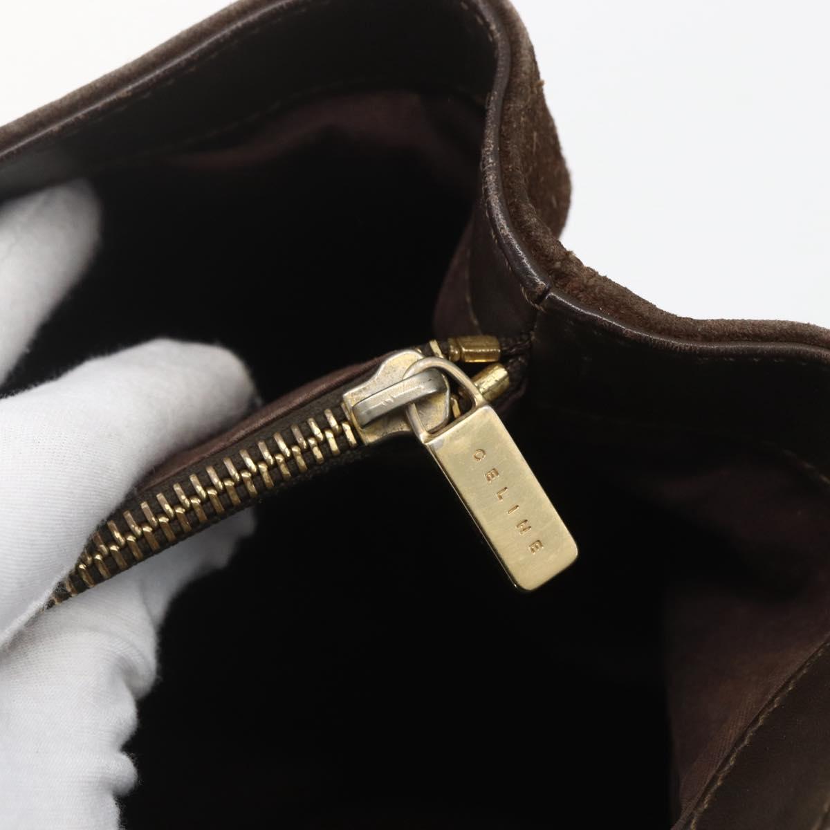 CELINE C Macadam Canvas Hand Bag Suede Brown Gold Auth bs32980