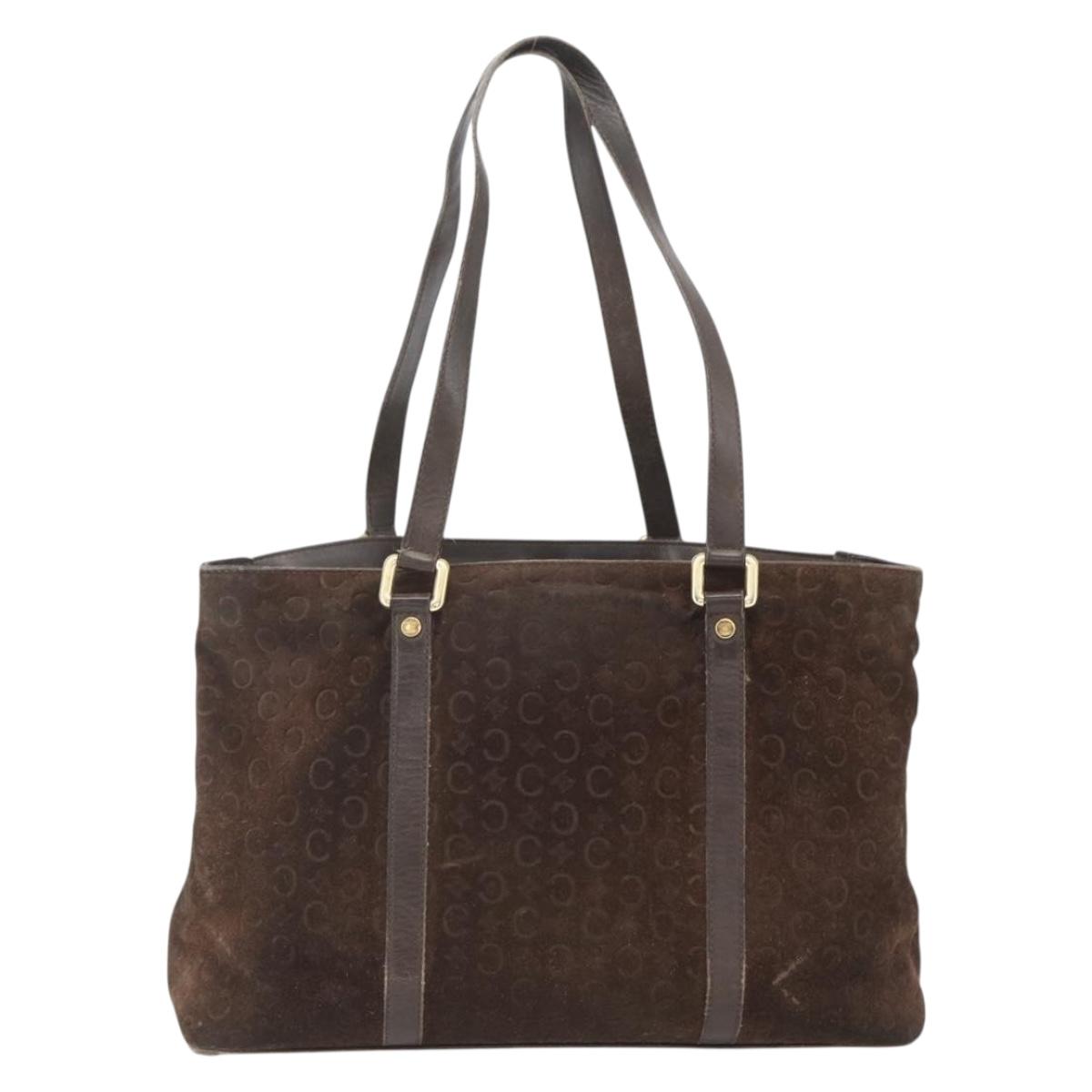 CELINE C Macadam Canvas Hand Bag Suede Brown Gold Auth bs32980