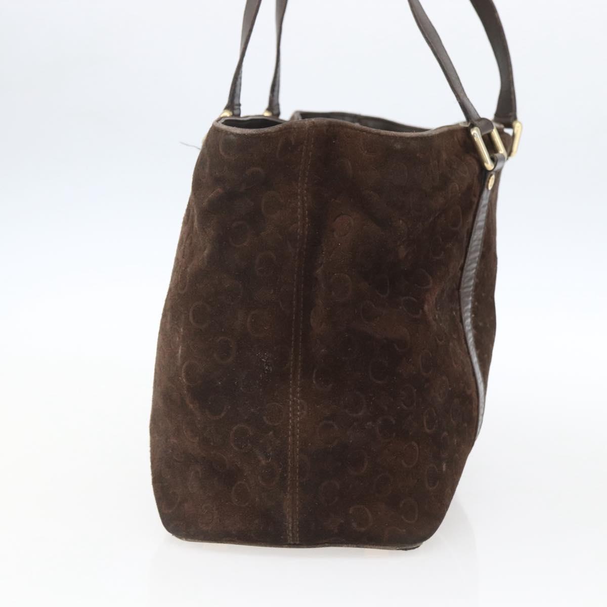 CELINE C Macadam Canvas Hand Bag Suede Brown Gold Auth bs32980