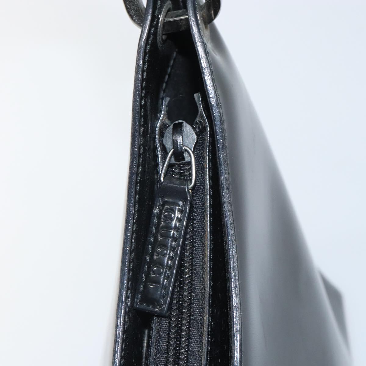 GUCCI Bamboo Hand Bag Patent leather Silver Black 001 1998 3008 Auth bs32983