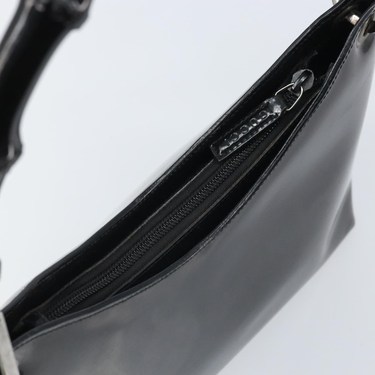 GUCCI Bamboo Hand Bag Patent leather Silver Black 001 1998 3008 Auth bs32983